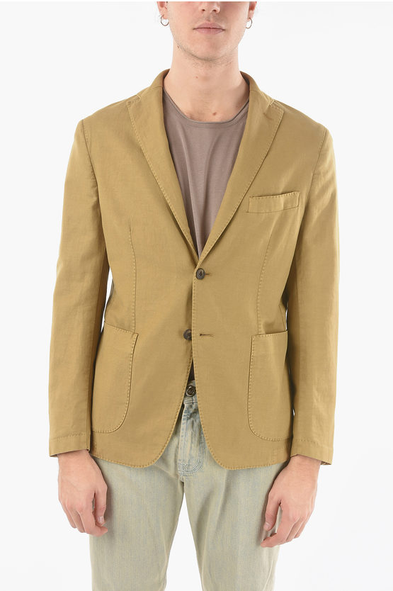 Corneliani Cc Collection Twill Cotton Resca 2-buttons Blazer With Patch In Gold