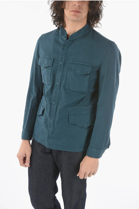 Corneliani Cc Collection Twill Cotton Resca Utility Jacket With Hidden In Blue