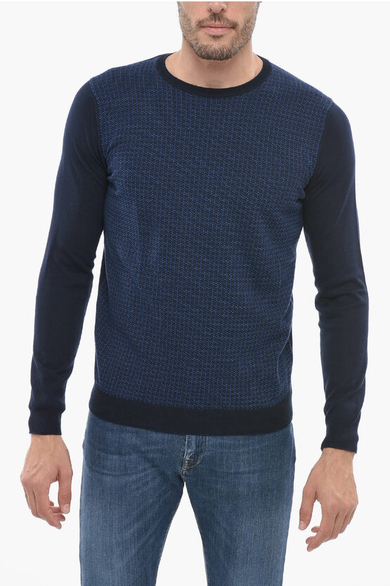Shop Corneliani Cc Collection Two-tone Cotton Crew-neck Sweater