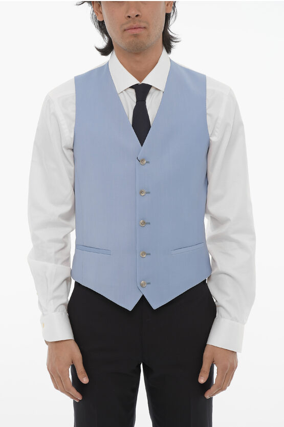 Corneliani Cc Collection Two-tone Virgin Wool Waistcoat With Back Adjus In Multi