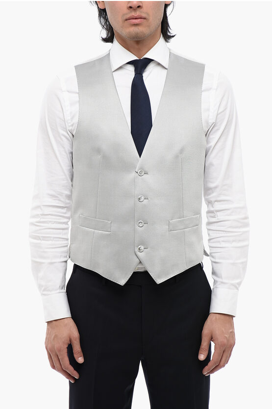 Corneliani Cc Collection Two-tone Wool Blend Waistcoat With Martingale