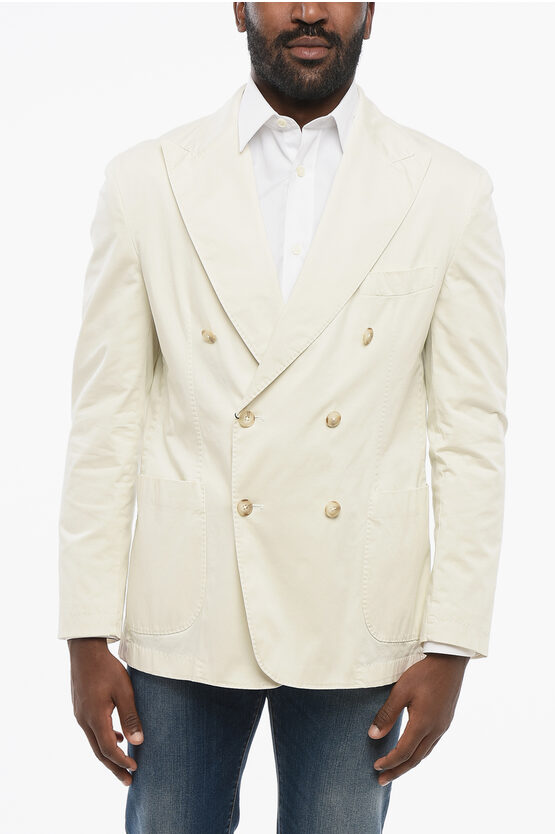 Corneliani Cc Collection Unlined Double Breasted Blazer With Peak Lapel In White