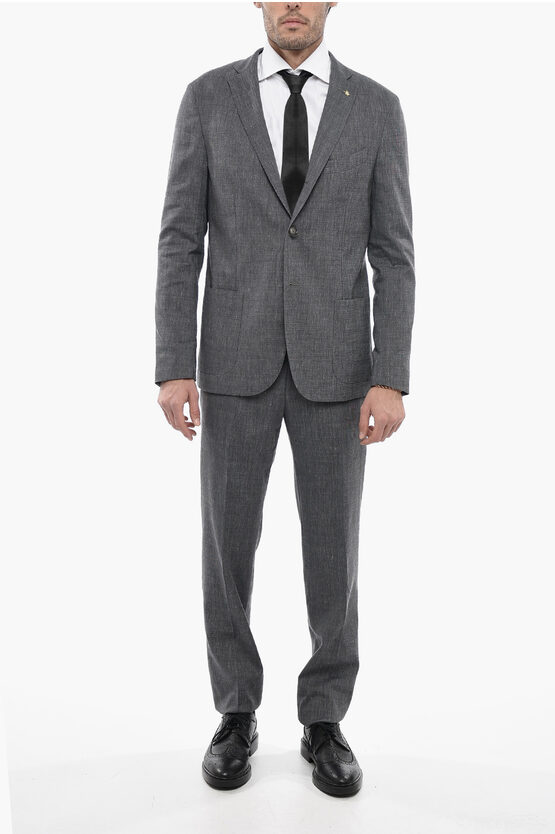 Corneliani Cc Collection Unlined Pin Check Suit With Patch Pockets In Grey