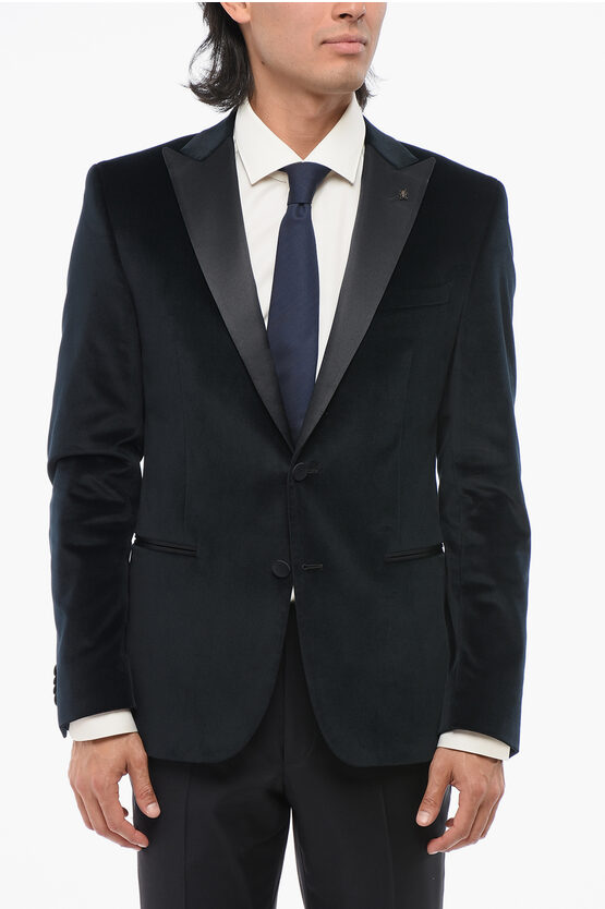 Corneliani Cc Collection Velvet Single-breasted Blazer With Satin Peak