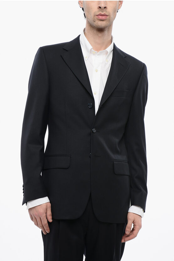 Corneliani Cc Collection Virgin Wool 3-button Blazer With Flap Pockets