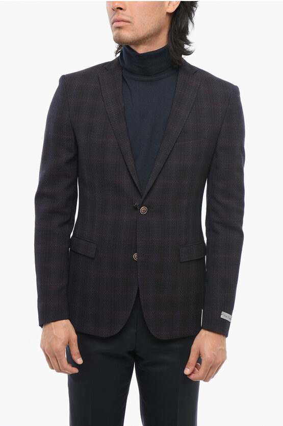 Corneliani Cc Collection Virgin Wool Blazer With Checkered Motif