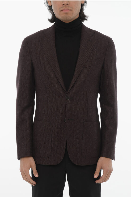 Corneliani Cc Collection Virgin Wool Blazer With Diamond Check Motif In Brown