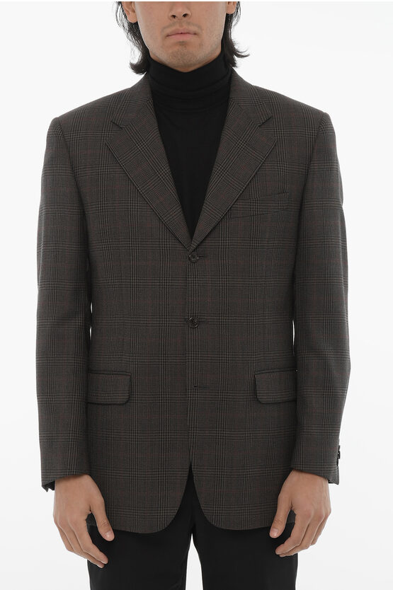 Corneliani Cc Collection Virgin Wool Blazer With District Check Motif In Brown