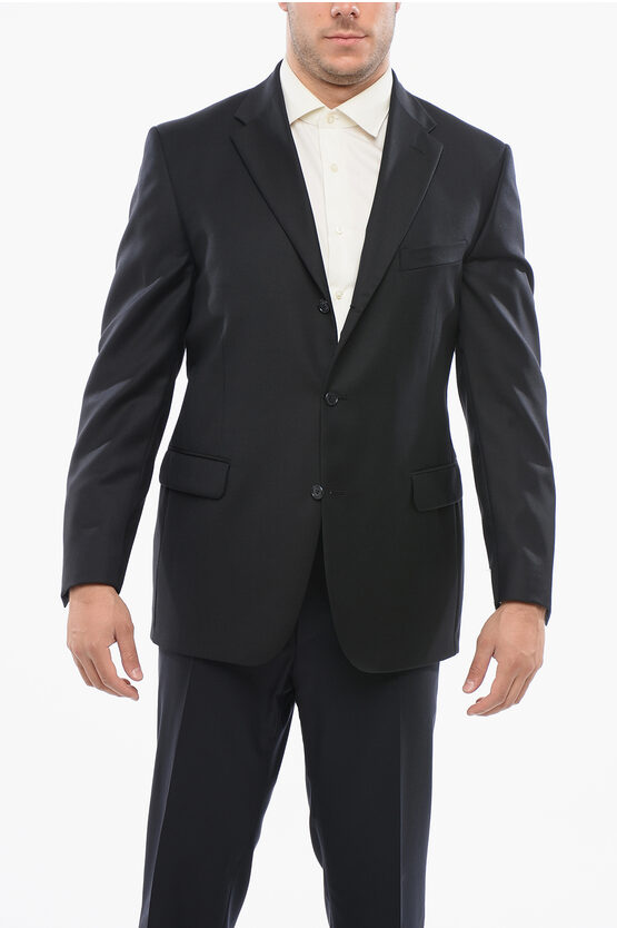 Corneliani Cc Collection Virgin Wool Blazer With Flap Pockets In Black