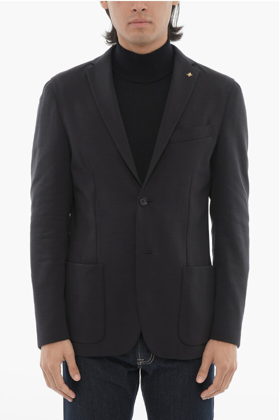 Corneliani Cc Collection Virgin Wool Blend Unlined Blazer With Side Ven In Black