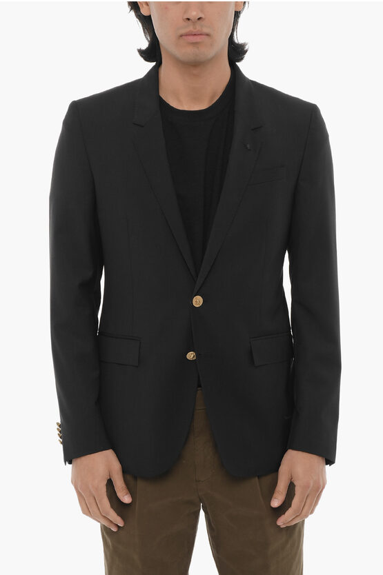 Corneliani Cc Collection Virgin Wool Center Vent Notch Lapel Blazer Wit In Black