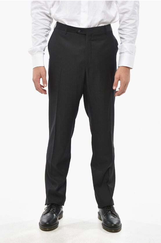 Corneliani Cc Collection Virgin Wool Pants With With Scalloped Hem In Black