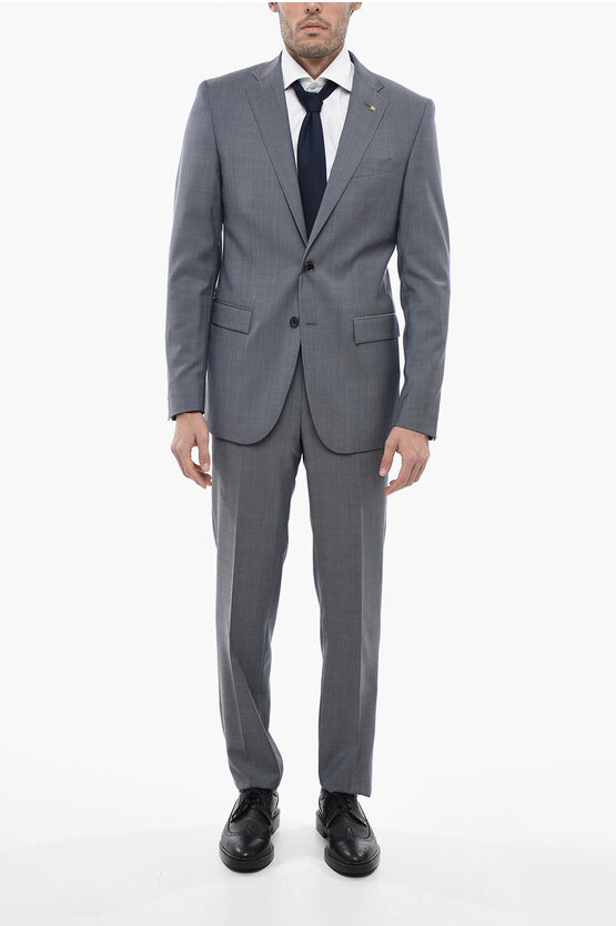 Corneliani Cc Collection Virgin Wool Refined Suit With Flap Pockets In Grey