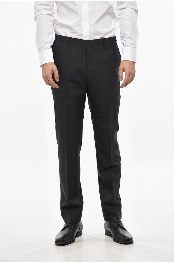 Corneliani Cc Collection Virgin Wool Reset Pants With Belt Loops In Black