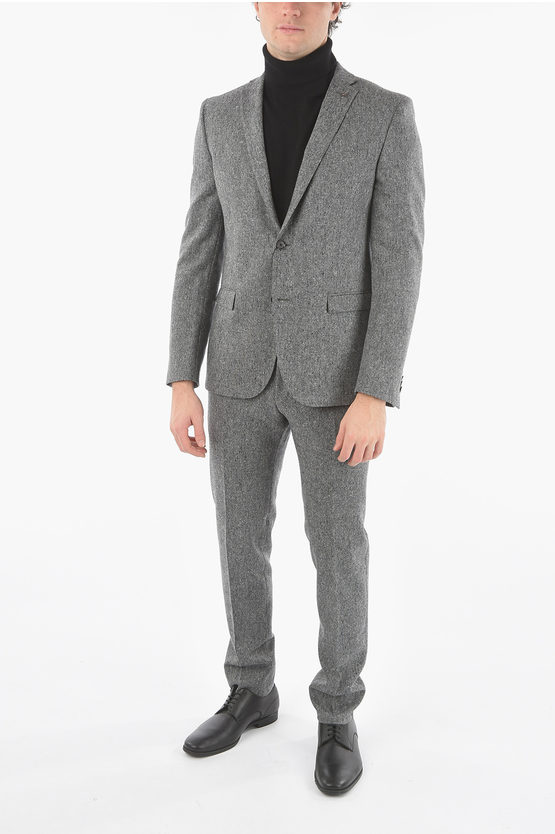 Corneliani Cc Collection Virgin Wool Reset Suit With Beetle Brooch In Gray