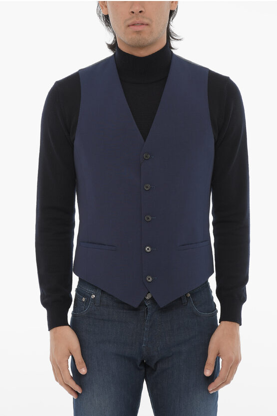 Corneliani Cc Collection Virgin Wool Reset Waistcoat With Jetted Pocket In Black