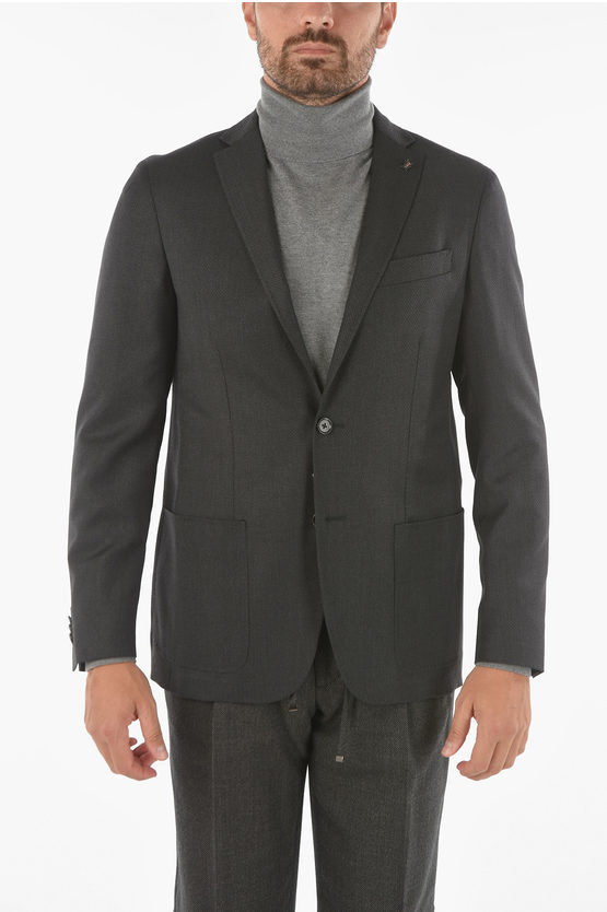 Corneliani Cc Collection Virgin Wool Right Blazer With Iconic Beetle Br In Blue