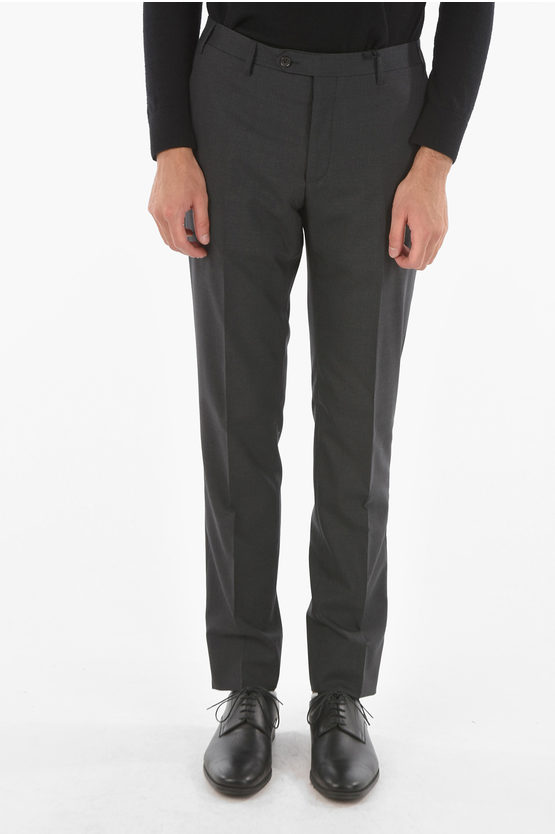Corneliani Cc Collection Virgin Wool Right Pants With Belt Loops In Black