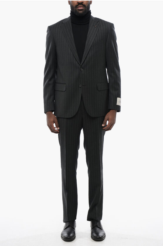 Corneliani Cc Collection Virgin Wool Right Pinstriped Suit