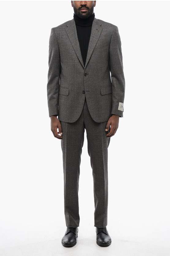 Corneliani Cc Collection Virgin Wool Right Suit With Windowpane Pattern