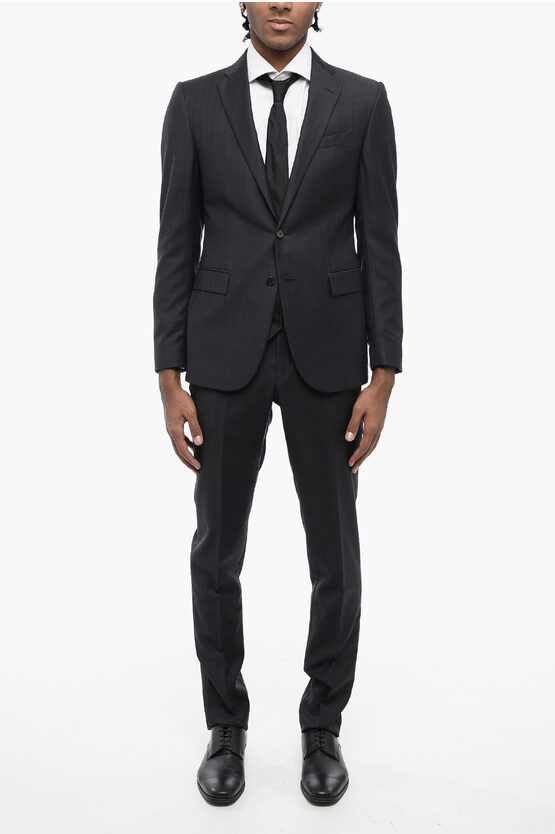 Corneliani Cc Collection Virgin Wool Side Vents 2-button Suit In Black