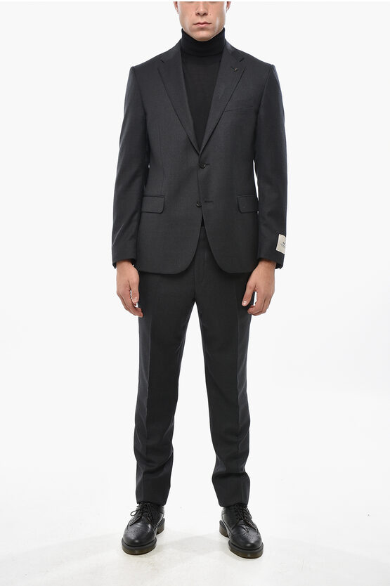 Corneliani Cc Collection Virgin Wool Side Vents Notch Lapel Suit In Black