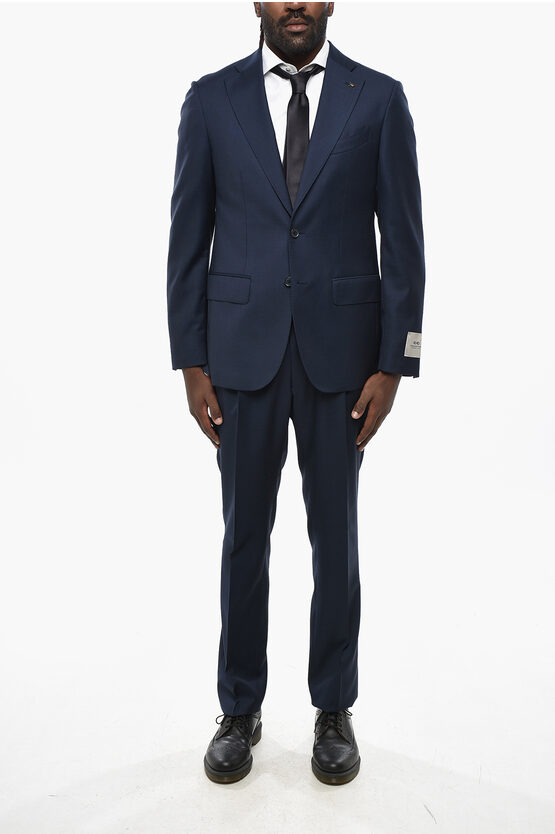 Corneliani Cc Collection Virgin Wool Suit With Side Splits In Blue