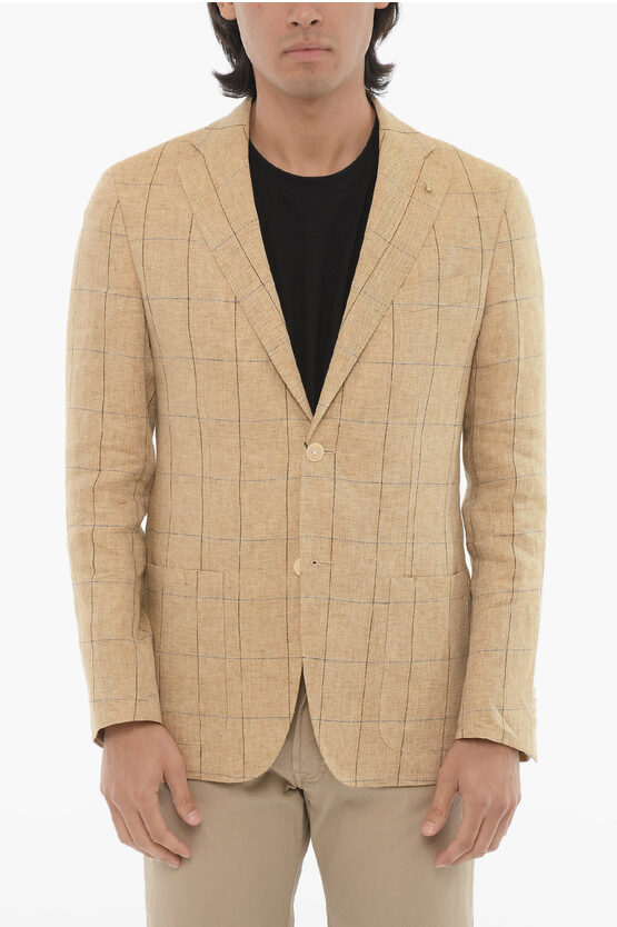 Corneliani Cc Collection Windowpane Check Pure Flax Blazer