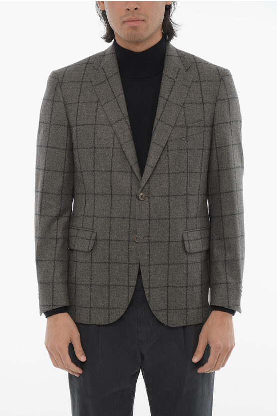 Corneliani Cc Collection Windowpane Check Wool Blend Blazer In Gray