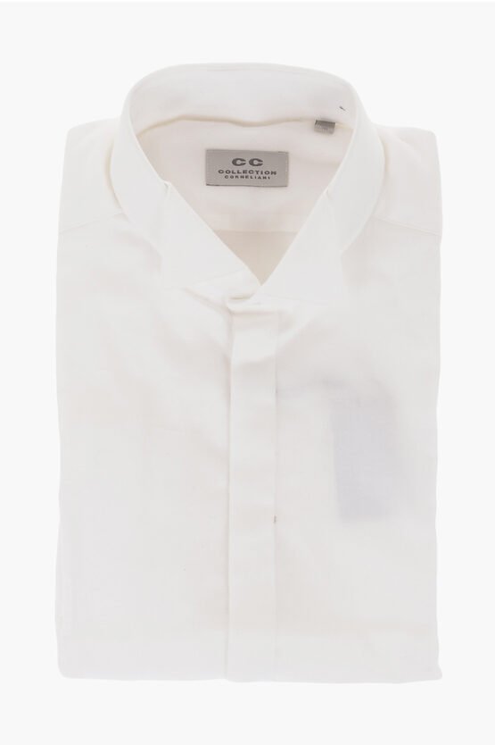 Corneliani Cc Collection Wing-tip Collar Stretch Cotton Shirt In White