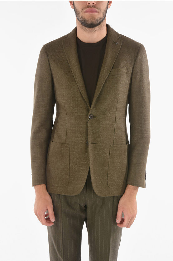 Corneliani Cc Collection Wool And Silk Right Blazer In Brown