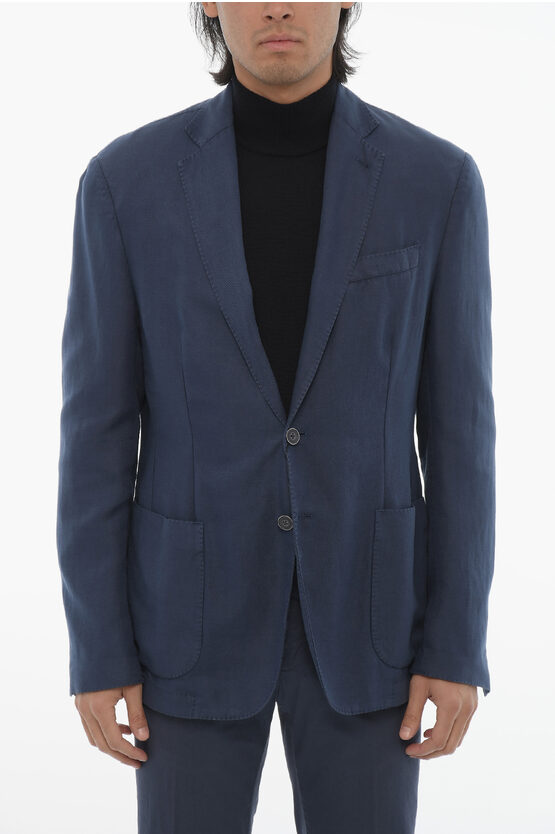 Corneliani Cc Collection Wool Blend Blazer With Patch Pockets In Blue