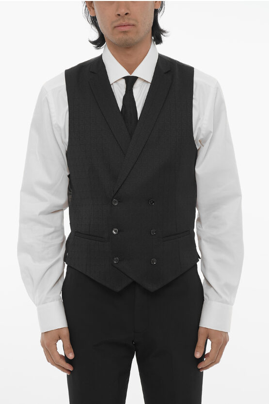 Corneliani Cc Collection Wool Blend Jacquard Cerim.reward Double Breast In Grey