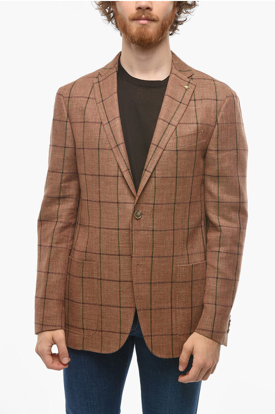 Corneliani Cc Collection Wool Blend Right Windowpane Blazer In Brown