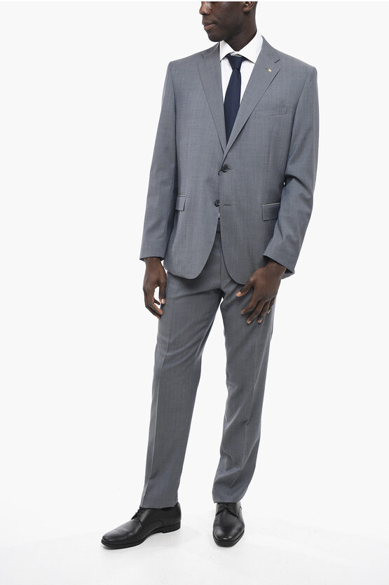 Corneliani Cc Collection Wool Refined Suit With Flap Pockets In Gray
