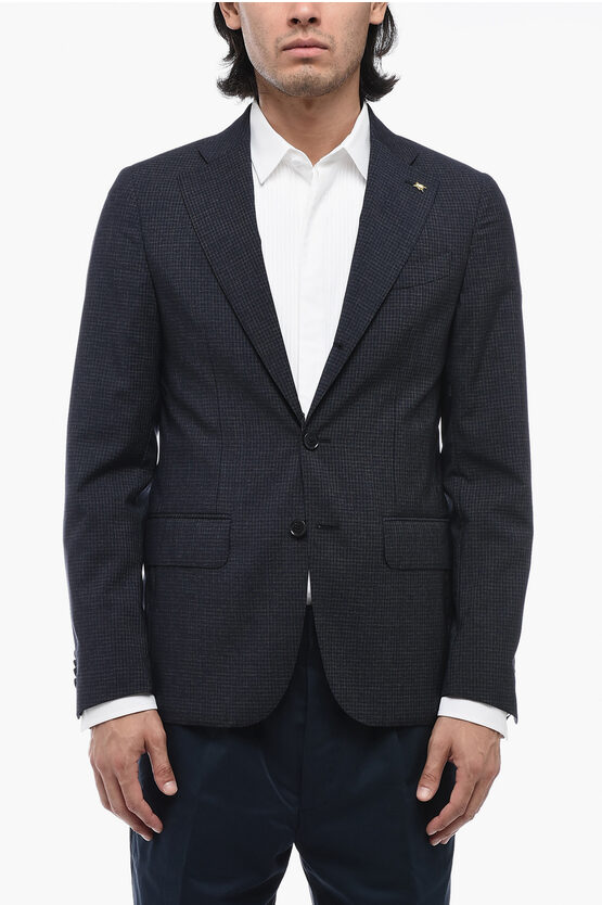 Shop Corneliani Cc Collection Wool Retailored Blazer With Mini Check Motif