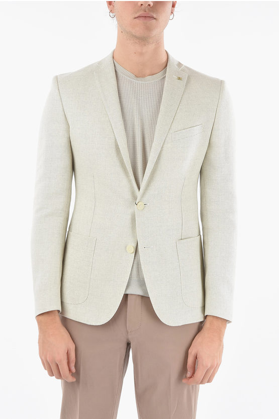 Corneliani Ccc Collection Virgin Wool And Flax Reset 2-button Blazer Wi In White