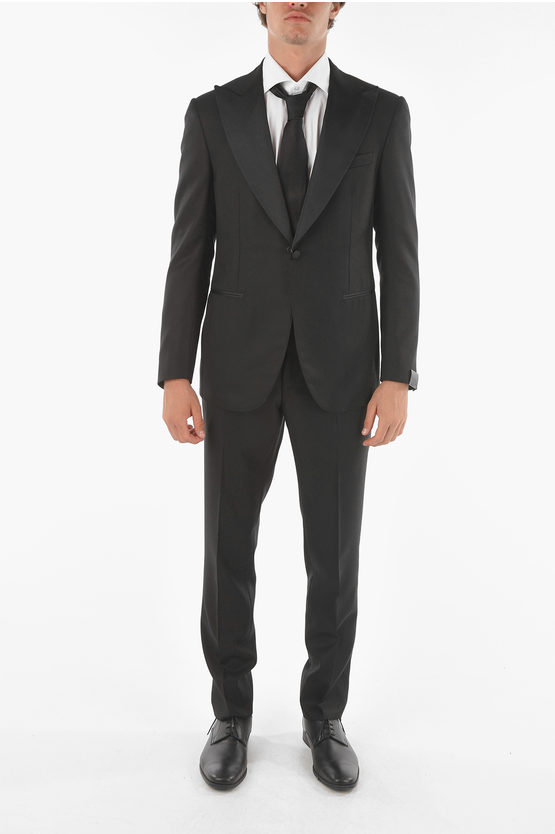 Corneliani center vent peak lapel 1-button suit men - Glamood Outlet