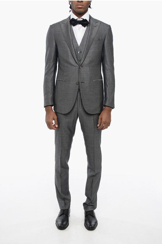 Shop Corneliani Center Vent Peak Lapel Cerim.academy 3 Piece Waistcoat Suit