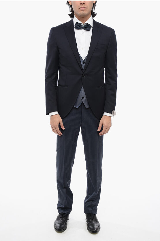 Shop Corneliani Center Vent Peak Lapel Cerim.academy 3 Piece Waistcoat Suit