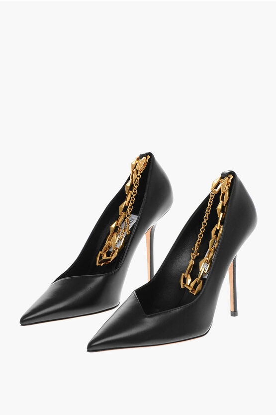 JIMMY CHOO CHAIN DETAIL DIAMOND LEATHER PUMPS 10CM 