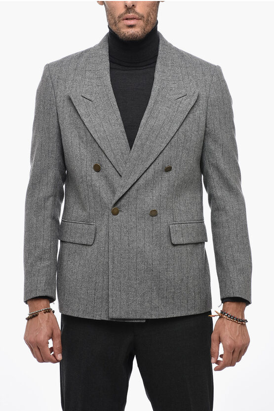 Shop Marsēm Chalk Stripe Side Vents Peak Lapel Double-breasted Blazer