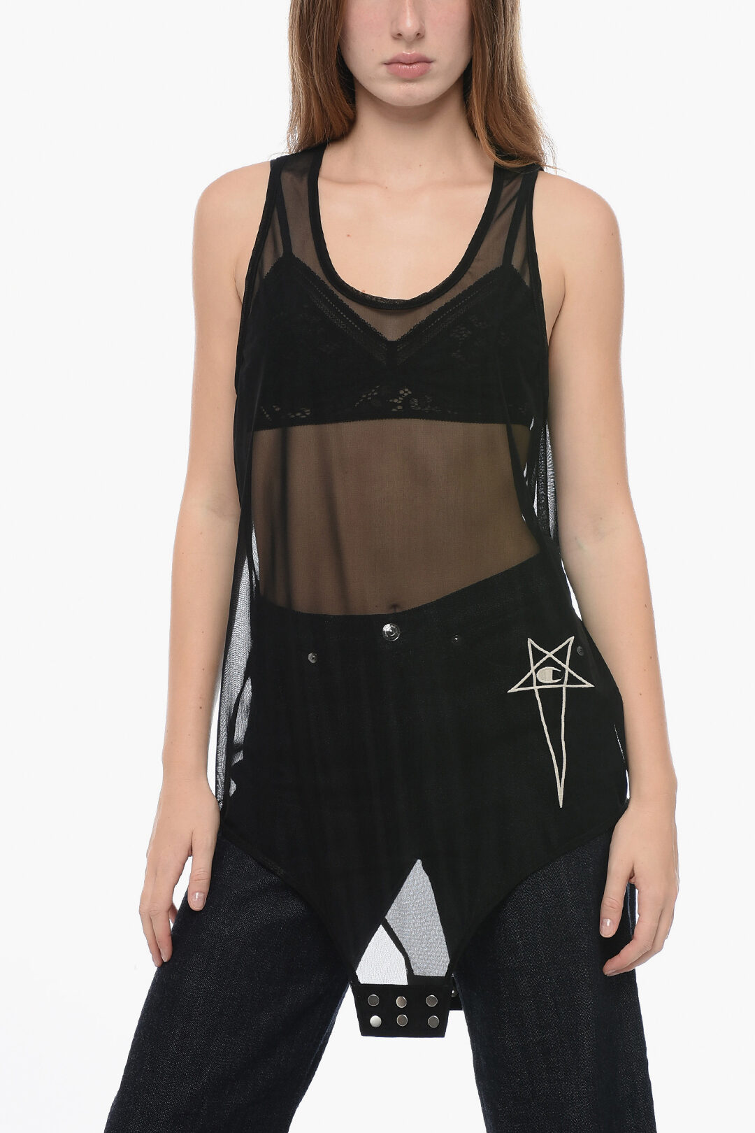 Rick Owens CHAMPION Semi-sheer Tank Top with Contrasting