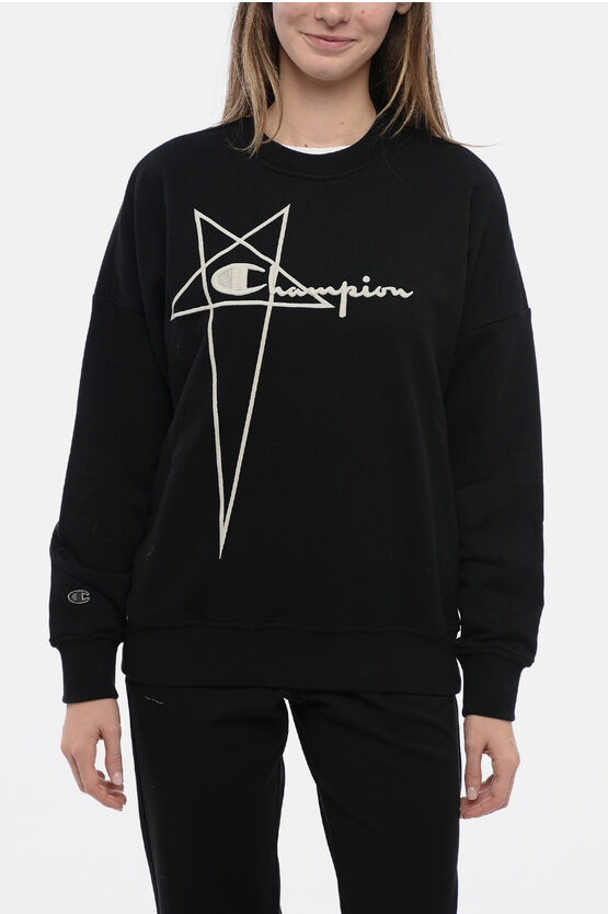 Shop Rick Owens Champion X  Crew Neck Sweatshirt With Embroidered