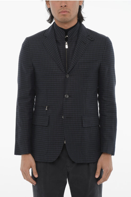 Corneliani Check Blazer With Removable Chest-piece In Black