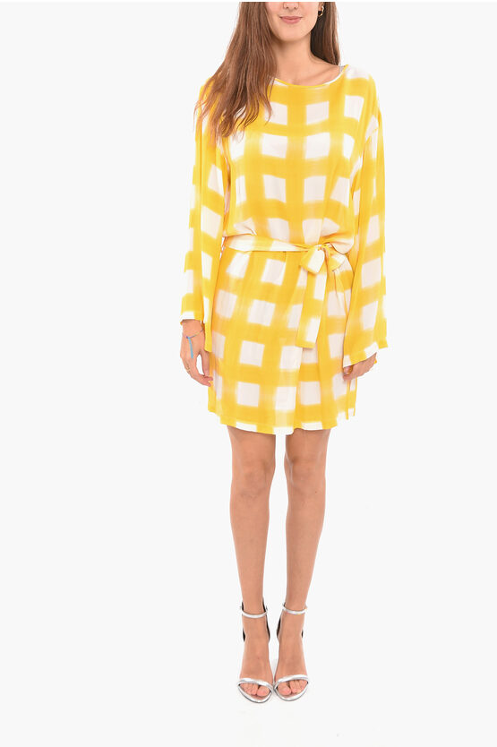 Altea Check Patterned Ally Dress With Belt In Yellow