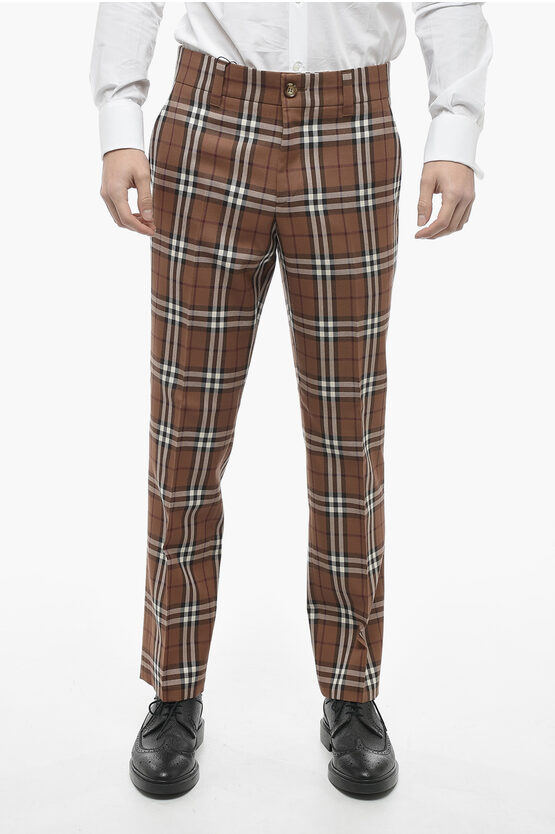 Burberry Check-patterned Chino Pants In Brown
