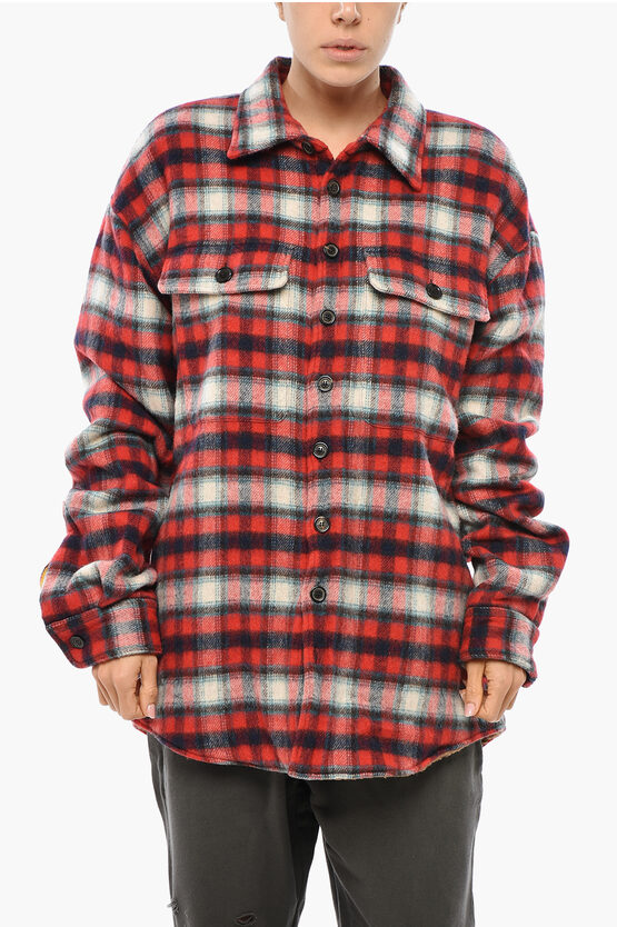 Dsquared2 Check Patterned Eco-shearling Overshirt In Red