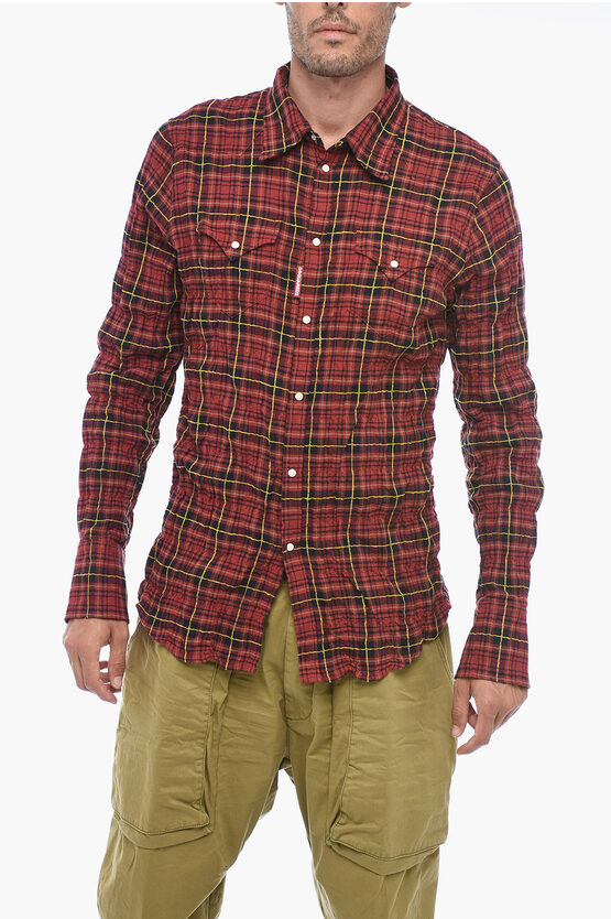 DSQUARED2 CHECK-PATTERNED SHIRT WITH WRINKLED EFFECT