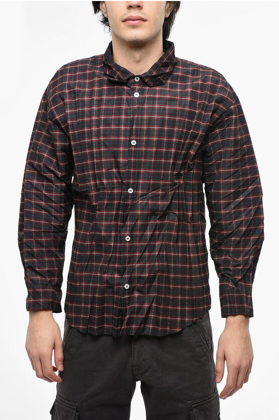 Balenciaga Check-patterned Shrunk Shirt With Cracked Effect In Brown